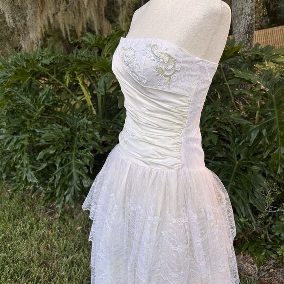Vintage Flirtations Angelo Alfred Ivory Lace Strapless Tiered Dress Fit & Flare - Picture 7 of 14